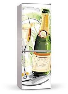 Naklejka lub mata magnetyczna na lodówkę - Butelka szampana i kieliszek - 00176