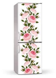 Naklejka lub mata magnetyczna na lodówkę - Różowe kwiaty z zielonymi listkami - 00145