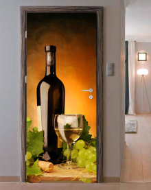 Naklejka na drzwi - Białe wino i kieliszek - 0115