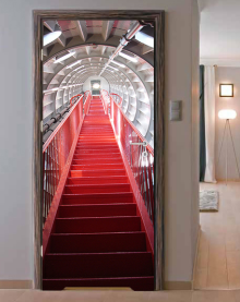 Naklejka na drzwi - Czerwone schody - 0013