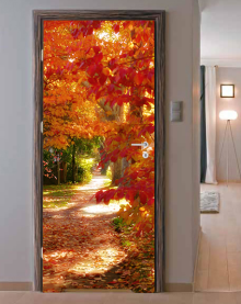 Naklejka na drzwi - Jesiennia alejka - 0011