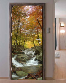 Naklejka na drzwi - Jesienny wodospad - 0016
