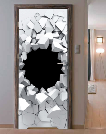 Naklejka na drzwi - Otwór w murze - 0074