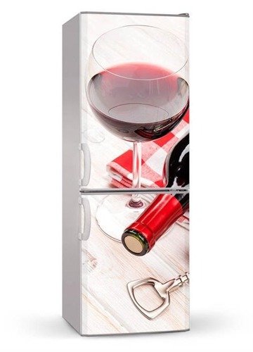 Naklejka lub mata magnetyczna na lodówkę - Kieliszek wina na stole - 00177