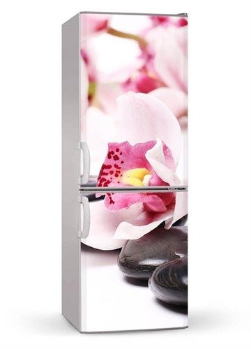 Naklejka lub mata magnetyczna na lodówkę - Różowy kwiat i płatki - 00150