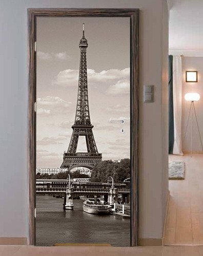 Naklejka na drzwi - Widokówka z Paryża - 0014