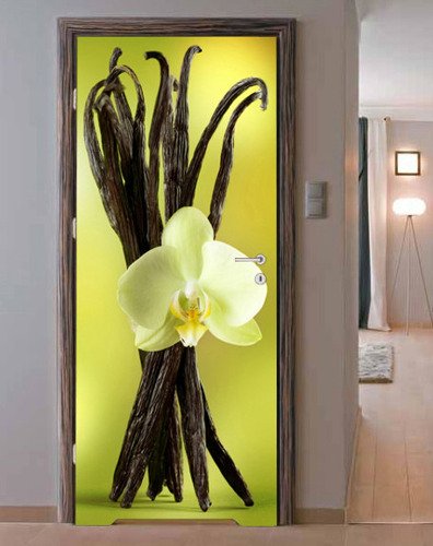 Naklejka na drzwi - Żółta orchidea i wanilia - 0050